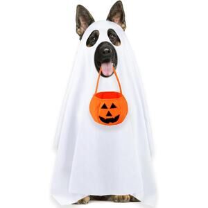 Dog Ghost Halloween Costume with Pumpkin Bag Funny Pet Outfit for Large Dogs